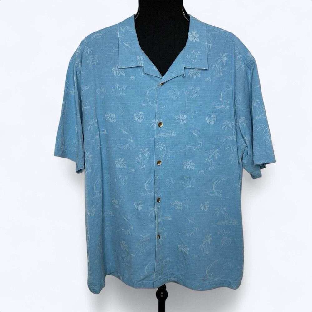 Tommy Bahama Gulf Shore Marlin Camp Shirt Mens Sz Xl 100% Silk Textured Tropical